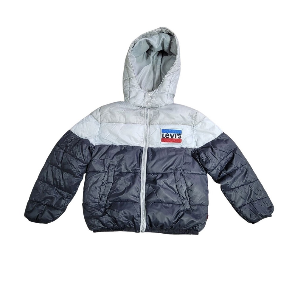 Levi's Puffer Jacket Kids‎ 5-6 Black White Hooded Full Zip Colorblock Outerwear